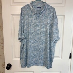 Ben Hogan Performance Mens 3XL Polo Shirt Blue White Tropical Leaf Print Golf